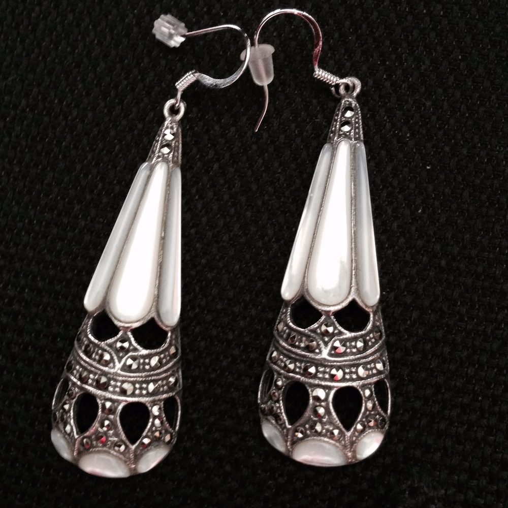 Vintage marcasite and mother of pearl earrings